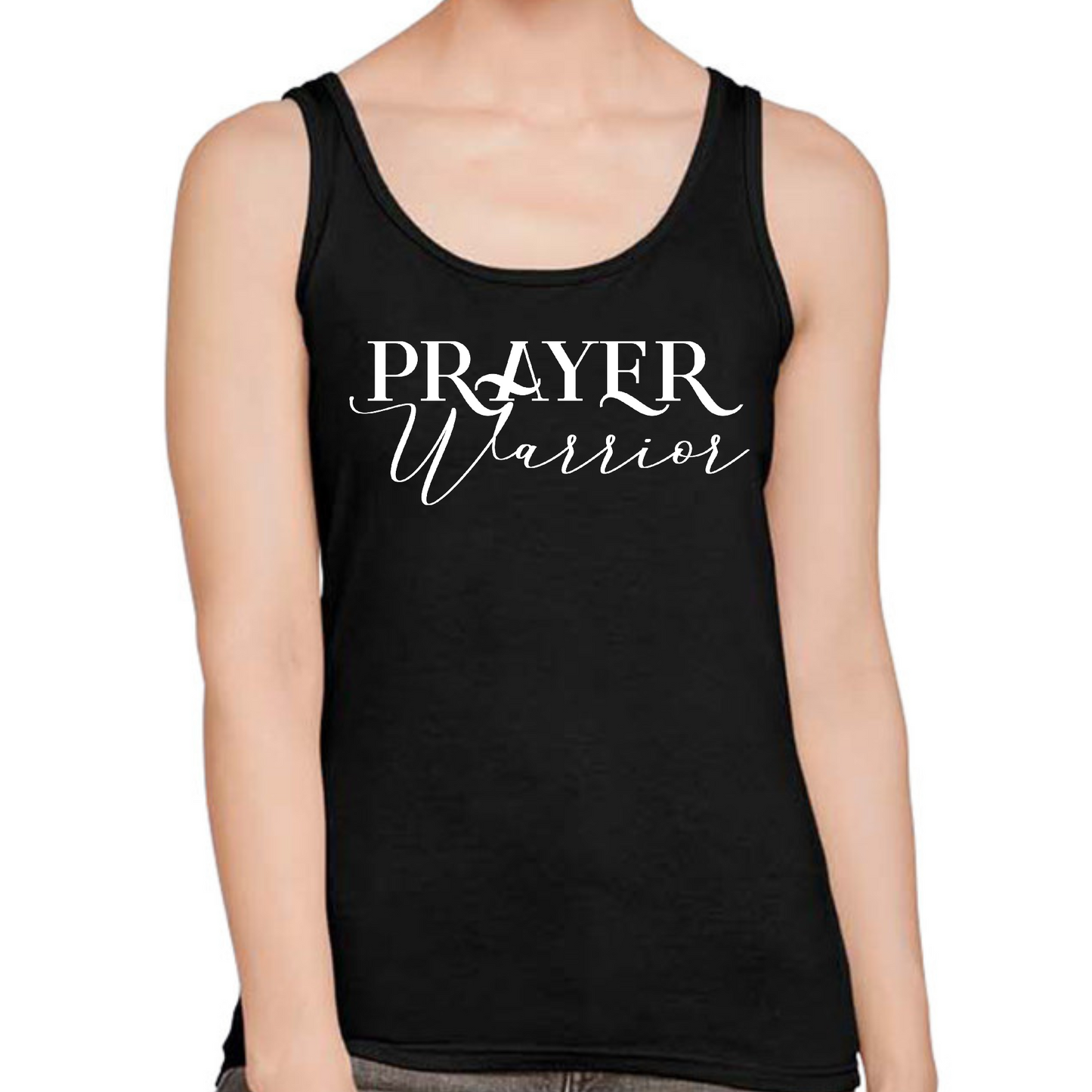 Womens Fitness Tank Top Graphic T-shirt Prayer Warrior Script Style